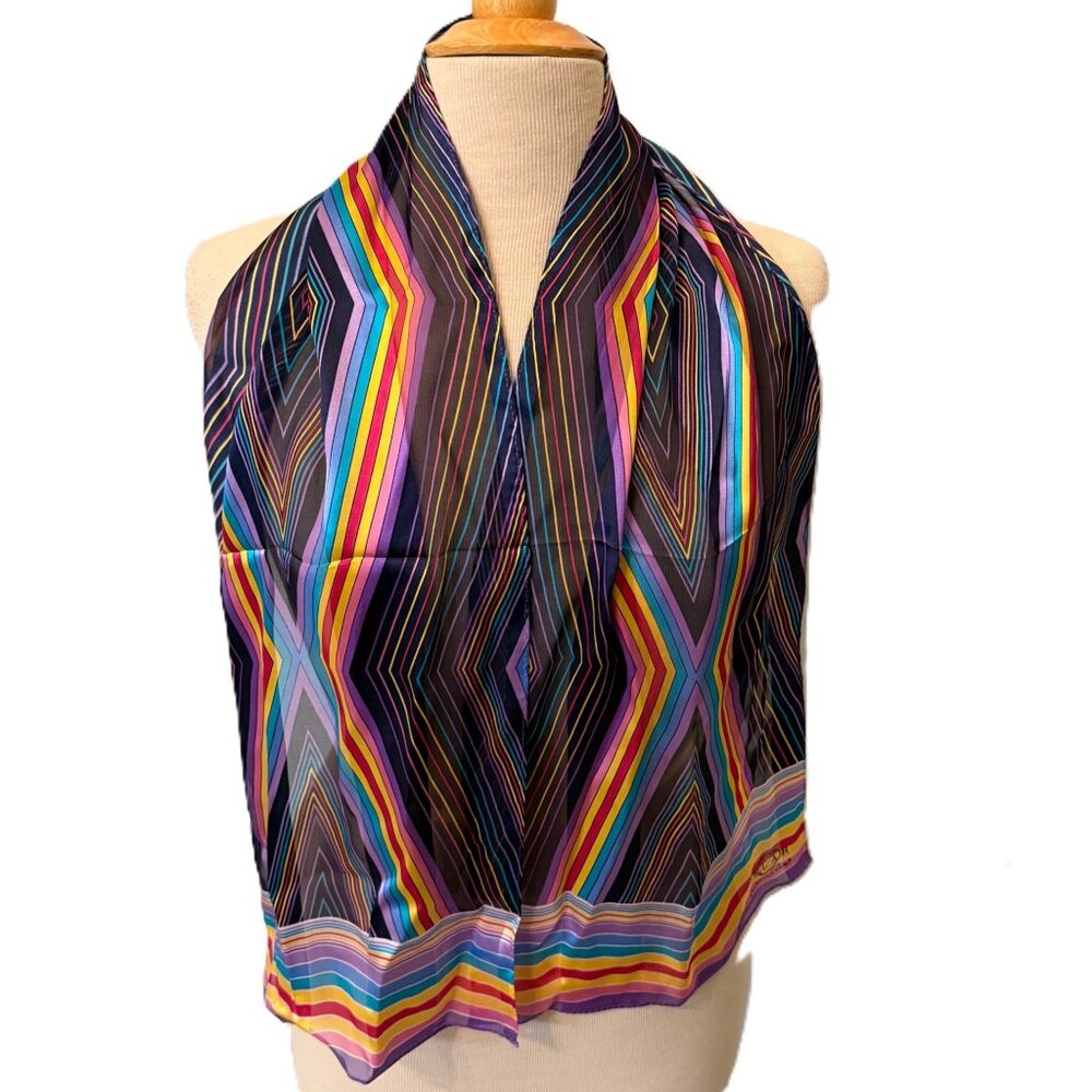 Vintage Oscar de la Renta Scarf Bold Rainbow Geometric Design Diamond 52" Colorf